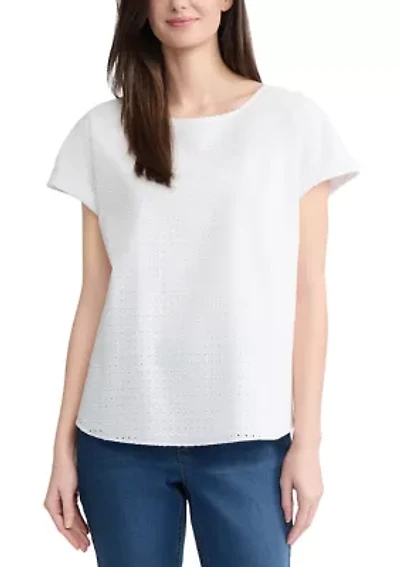 Women's Short Sleeve Eyelet Blouse