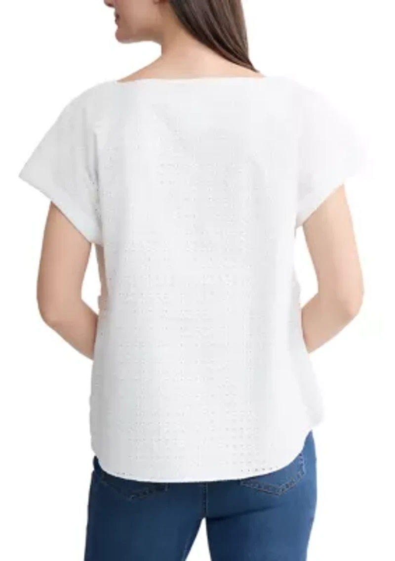 Women's Short Sleeve Eyelet Blouse