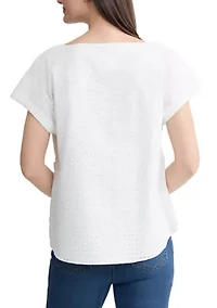 Women's Short Sleeve Eyelet Blouse