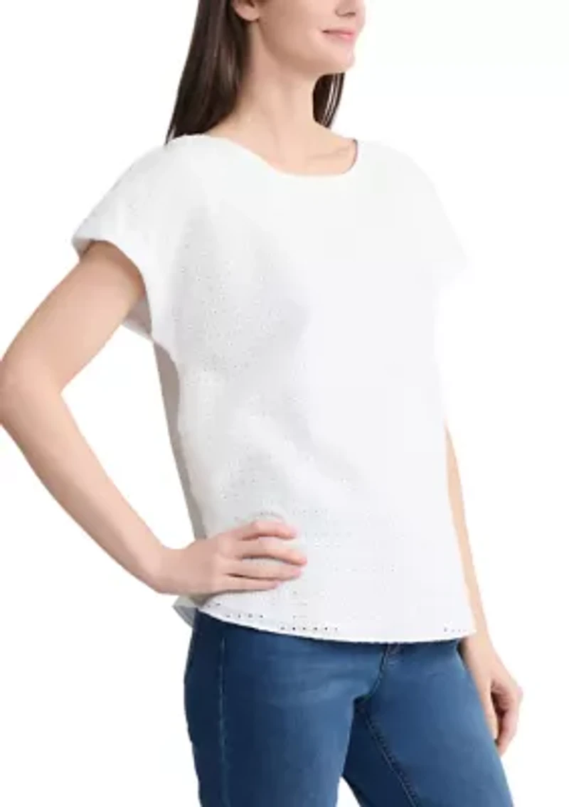 Women's Short Sleeve Eyelet Blouse