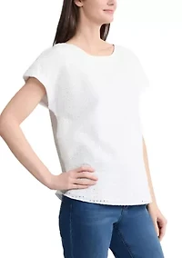Women's Short Sleeve Eyelet Blouse