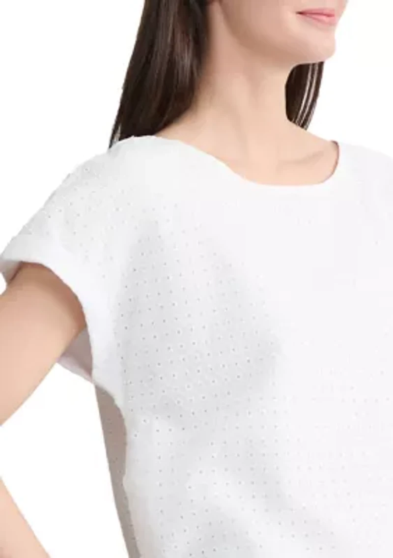 Women's Short Sleeve Eyelet Blouse