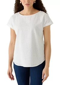 Petite Button Detail Eyelet Blouse