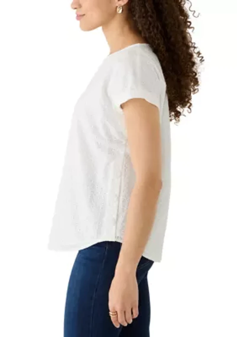 Petite Button Detail Eyelet Blouse