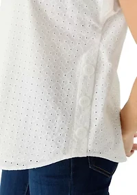 Petite Button Detail Eyelet Blouse