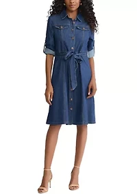 Women's Roll-Tab Sleeve Midi Shirtdress