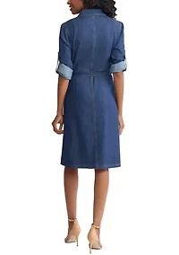 Women's Roll-Tab Sleeve Midi Shirtdress