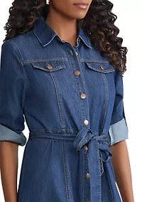 Women's Roll-Tab Sleeve Midi Shirtdress