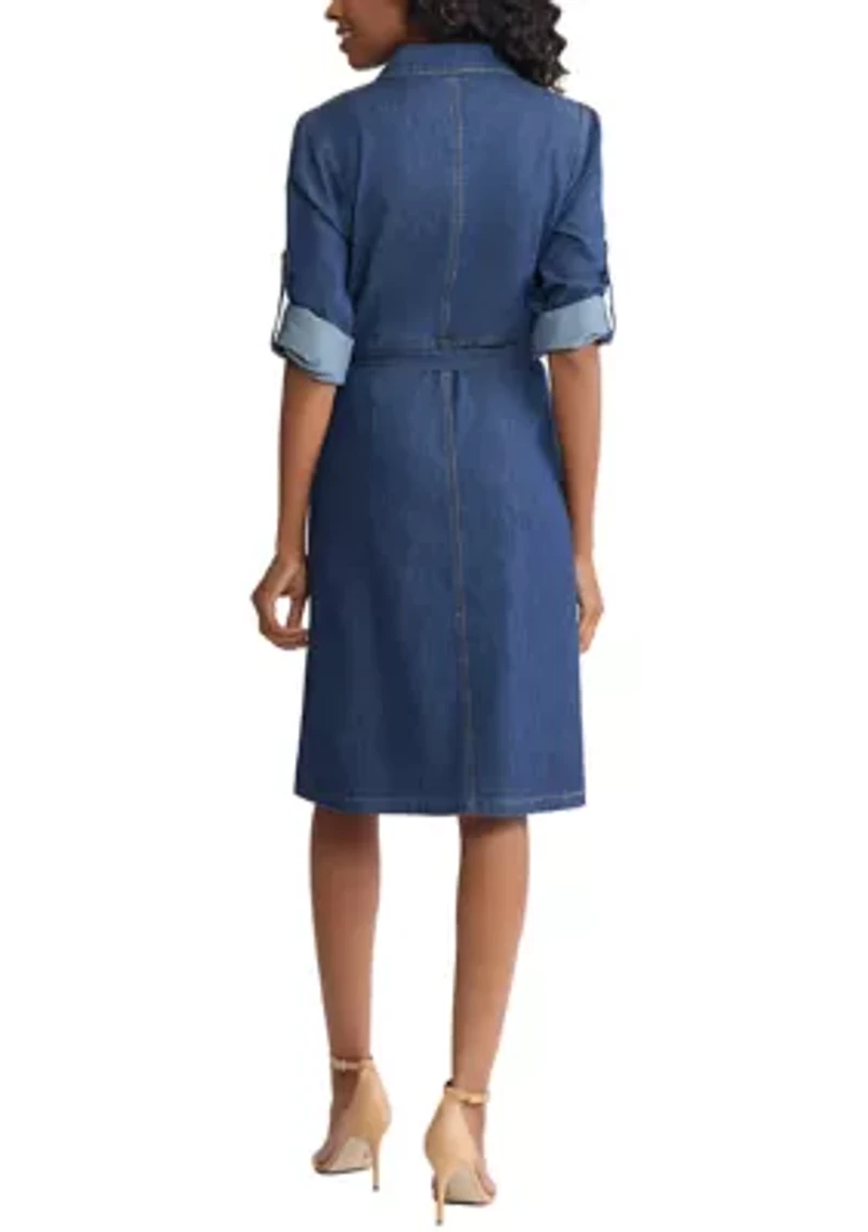 Petite Long Sleeve Midi Shift Dress