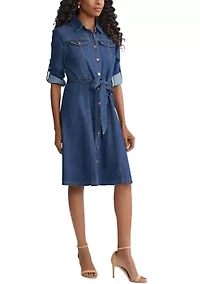 Petite Long Sleeve Midi Shift Dress