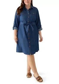 Plus Midi Long Sleeve Shirt Dress