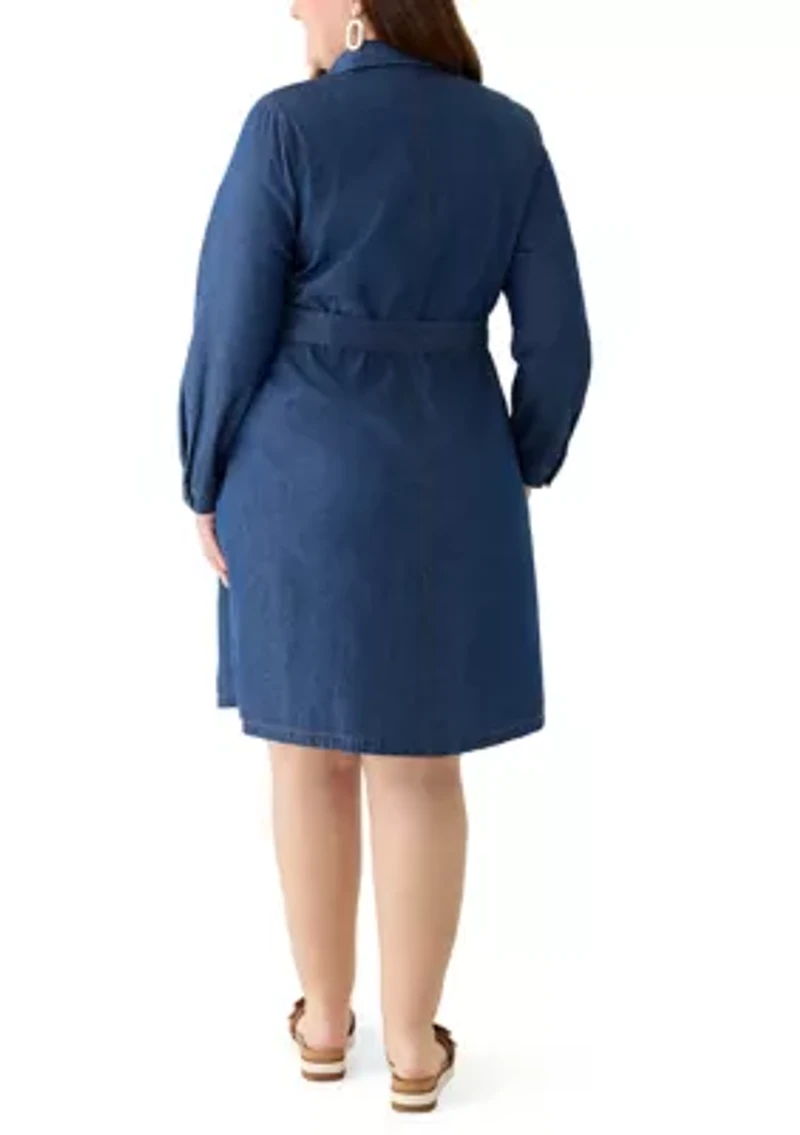 Plus Midi Long Sleeve Shirt Dress