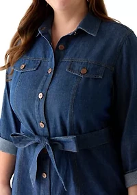 Plus Midi Long Sleeve Shirt Dress