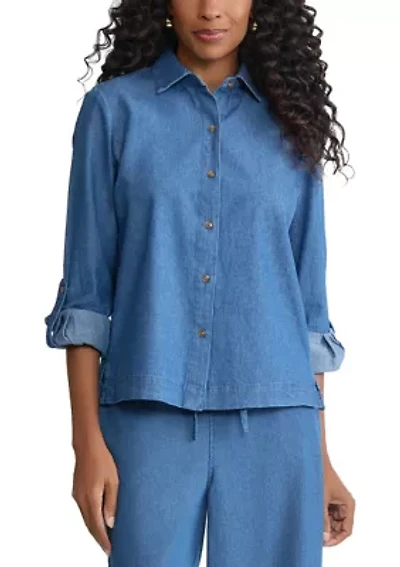 Women's Long Sleeve Chambray Button Down Shirt