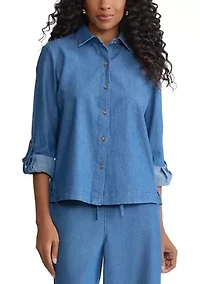 Women's Long Sleeve Chambray Button Down Shirt