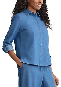 Women's Long Sleeve Chambray Button Down Shirt