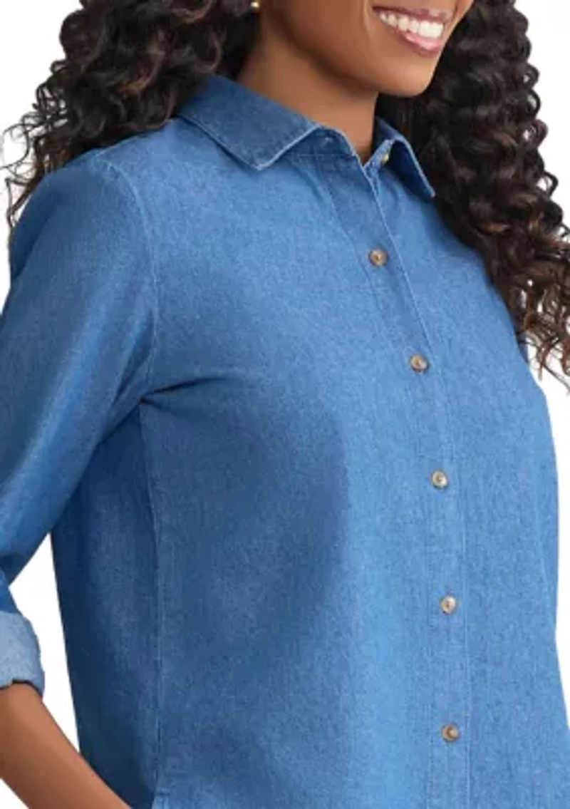 Women's Long Sleeve Chambray Button Down Shirt