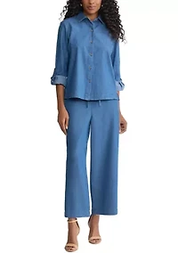 Women's Long Sleeve Chambray Button Down Shirt