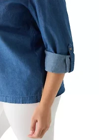 Plus Long Sleeve Chambray Button Down Top