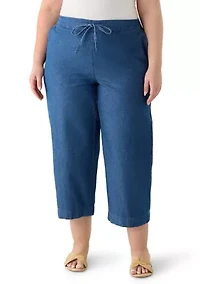 Plus Wide Leg Chambray Pants