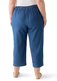 Plus Wide Leg Chambray Pants