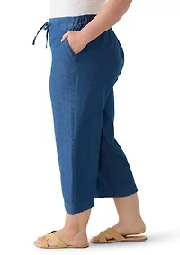 Plus Wide Leg Chambray Pants