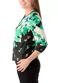 Petite Three-Quarter Puff Sleeve Floral Top