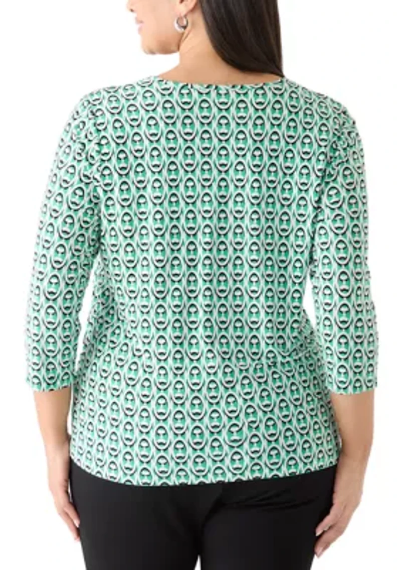 Plus Three-Quarter Sleeve Bar Keyhole Knit Top