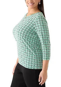 Plus Three-Quarter Sleeve Bar Keyhole Knit Top
