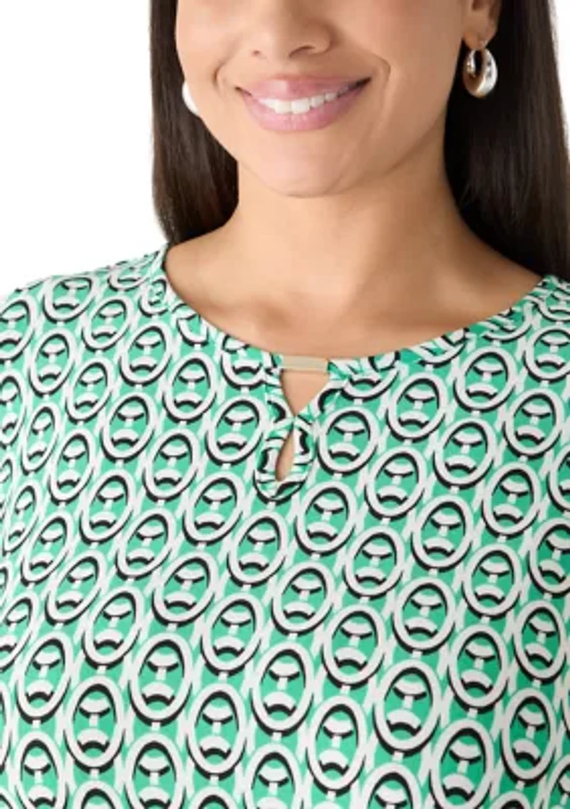 Plus Three-Quarter Sleeve Bar Keyhole Knit Top