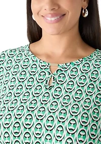 Plus Three-Quarter Sleeve Bar Keyhole Knit Top