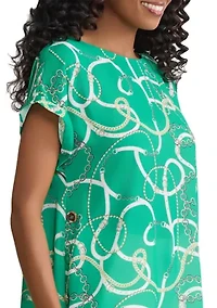 Petite Short Sleeve Button Detail Print Blouse