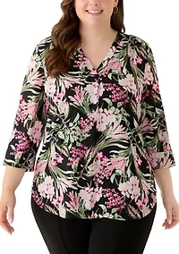 Plus 3/4 Sleeve V-Neck Tunic Shirt