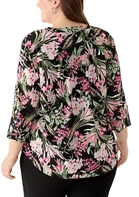 Plus 3/4 Sleeve V-Neck Tunic Shirt