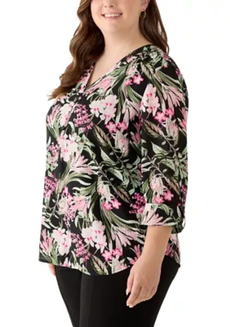 Plus 3/4 Sleeve V-Neck Tunic Shirt