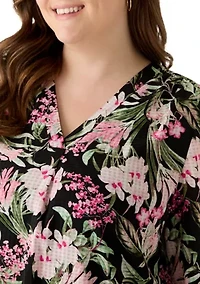 Plus 3/4 Sleeve V-Neck Tunic Shirt