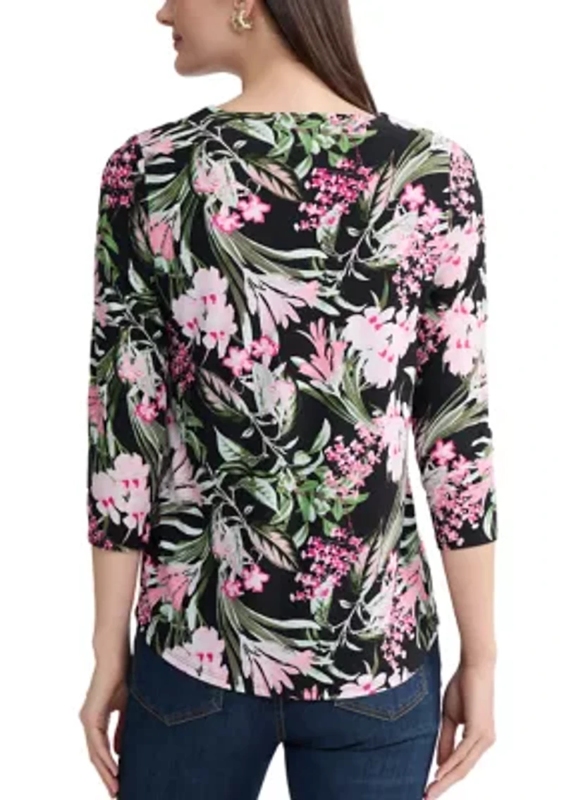 Women's 3/4 Sleeve V-Neck Noodle Top