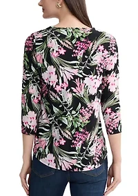 Women's 3/4 Sleeve V-Neck Noodle Top