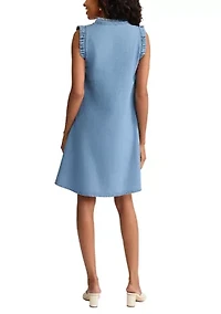 Women's Trapeze Chambray Dress with Ruffles
