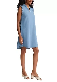 Women's Trapeze Chambray Dress with Ruffles