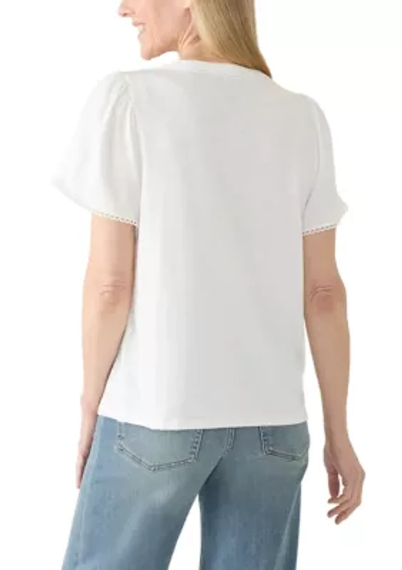 Women's Split Neck Drapey Slub Knit Top
