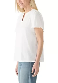 Women's Split Neck Drapey Slub Knit Top