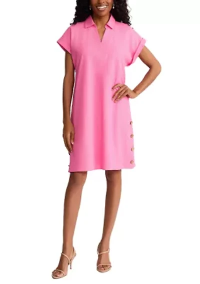 Petite Short Sleeve Collared V-Neck Dress