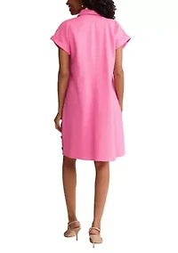 Petite Short Sleeve Collared V-Neck Dress