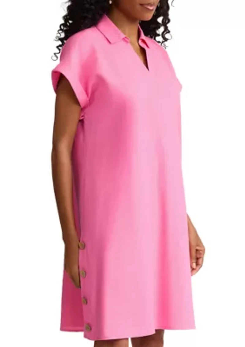 Petite Short Sleeve Collared V-Neck Dress