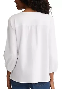 Women's Long Sleeve Embroidered Popover Blouse
