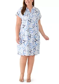 Plus Short Sleeve Linen Lobster Print Dress