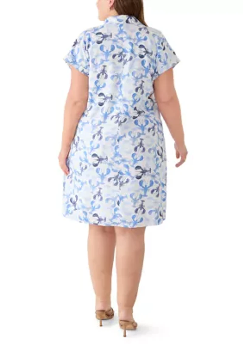 Plus Short Sleeve Linen Lobster Print Dress
