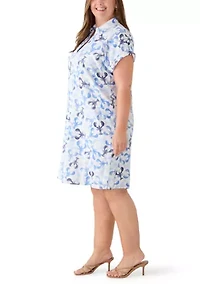 Plus Short Sleeve Linen Lobster Print Dress