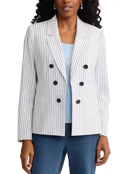 Women's Faux Double Breasted Linen Blend Striped Jacket